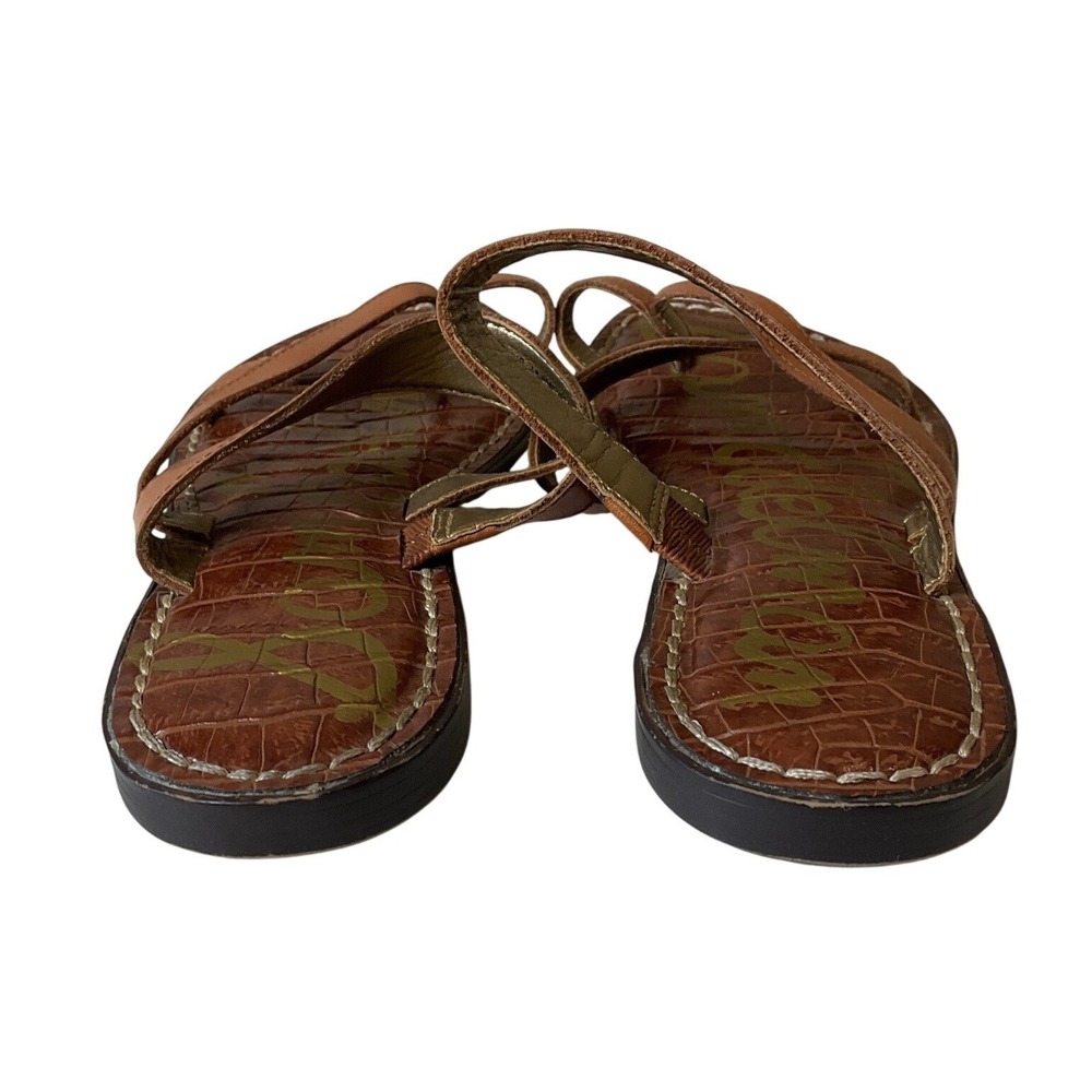Sam Edelman Krys Leather Flat Slip On Sandals Criss Cross Thong Toe Strap Casual - Picture 3 of 5